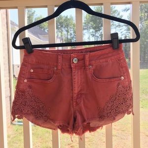 AE Salmon colored Hi-Rise Festival Shorts